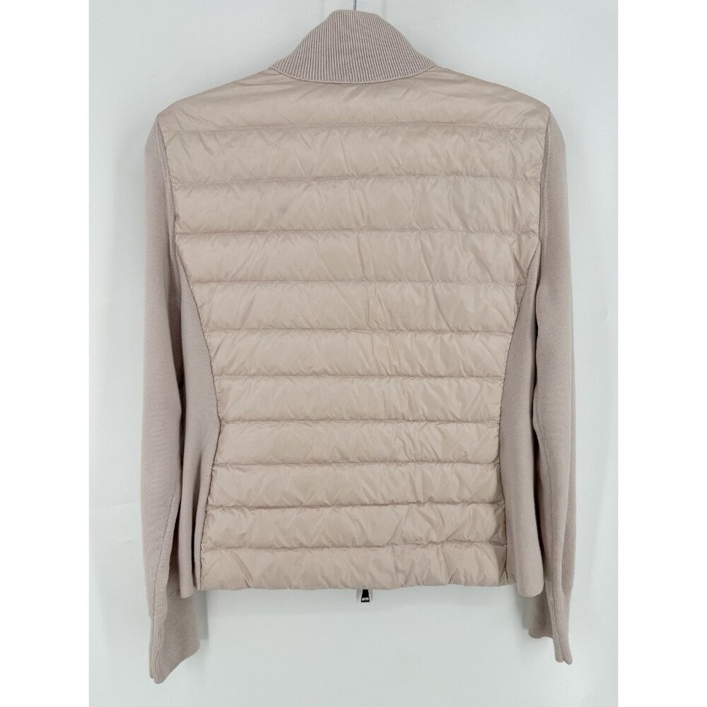 MONCLER Pink Tricot Wool Down Quilted Panel Cardigan Jacket Women’s M Read - Picture 15 of 16